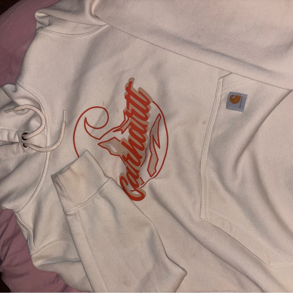 Carhartt Kids Cream Hoodie with Orange Logo